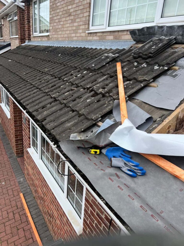 This is a photo of a pitched roof which is being repaired. The existing roof was leaking badly. Works carried out by LS Roofing Amersham